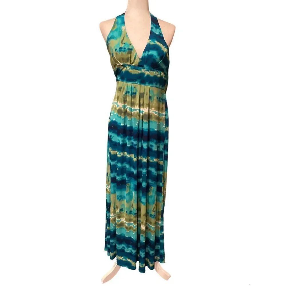Bisou Bisou Halter Top Maxi Dress Tie Dye Size 10 Padded Bra